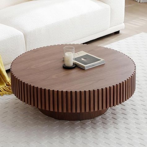 Amazon.com: kevinplus 31.49'' Walnut Round Coffee Table Modern Wood Coffee Table for Living Room, Contemporary Circle Fluted Drum Coffee Table, Easy Assembly, Walnut (ø31.49'' x 13.77'') : Home & Kitchen Mdf Coffee Table, Coffee Table Living Room Modern, Coffee Table For Living Room, Drum Coffee Table, Round Wood Coffee Table, Mid Century Modern Coffee Table, Mid Century Coffee Table, Unique Coffee Table, Table For Living Room