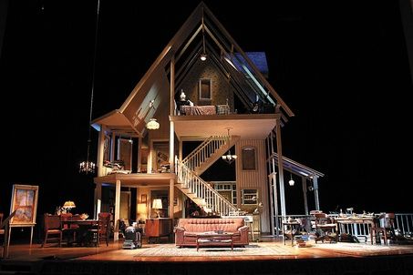 So, we are in the back of this big theater – I can't remember if there was a curtain, but the stage was dominated by a huge three story house that opened ... House On Stage, House Stage Design, House Set Design, August Osage County, Theater Sets, Theatre Set Design, Theatre Inspiration, Osage County, Set Design Ideas