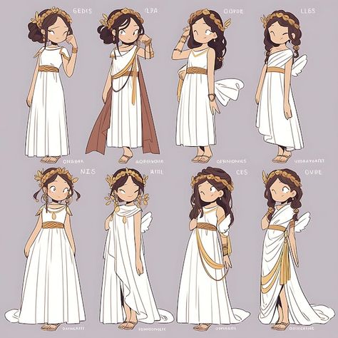 Greek God Reference, Ancient Greek Outfit Women, Greek God Toga, Greek Aesthetic Drawing, Greek Goddess Outfit Drawing, Ancient Greek Women Clothing, Greek Dresses Style Ancient Greece, Greek Armor Design, Greek Dress Drawing