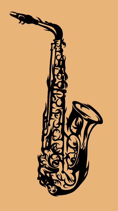 Tribal Tatoo Saxophone #tatoo #tribal #saxophone Minimalist Saxophone Tattoo, Saxophone Tattoo Design, Saxophone Tattoo For Women, Saxophone Drawing Simple, Music Tattoo Saxophone, Saxophone Tattoo, Saxophone Sticker, Leg Tattoos, Tattoos For Women