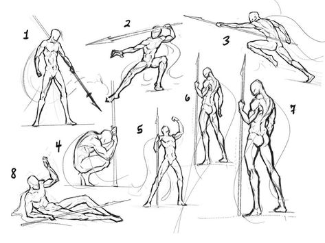 Eben Schumacher on Instagram: “Some concepts of a spear guy! Which one is your favorite? . . . . . . . #art #instaart #digitalart #digitalpainting #illustration…” Spear Battle Pose Drawing, Spear Man Character Design, Pose Spear Reference, Spear Pose Reference Drawings, Female Spear Pose Reference, Man Holding Spear Reference, Spear Wielding Pose, Dynamic Spear Poses Reference, Spear Action Pose Reference