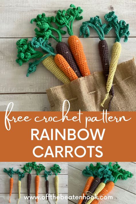 How To Crochet A Carrot, Veggie Crochet Pattern, Easy Crochet Vegetables, Crochet Asparagus Pattern, Amigurumi Fruits And Vegetables, Free Crochet Vegetable Pattern, Crocheted Carrot Free Pattern, Carrot Amigurumi Free Pattern, Free Crochet Fruit And Vegetable Patterns