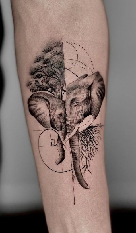 Tattoo Ideas Placement, Tattoos Elephant, Geometric Elephant Tattoo, Mutterschaft Tattoos, Elephant Family Tattoo, Elephant Tattoo Meaning, Baby Elephant Tattoo, Elephant Tattoo Ideas, Tattoo Elephant