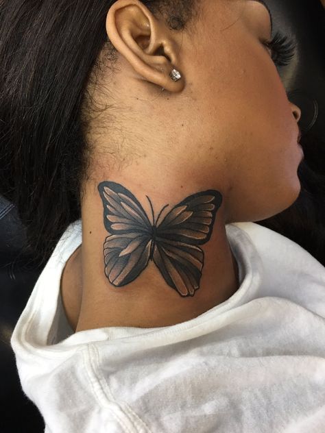 for more pins like this follow me: alisenial 💚 Butterfly Neck Tattoo, Tattoos About Growth, Tattoos With Deep Meaning, Best Neck Tattoos, Girl Neck Tattoos, Side Neck Tattoo, Butterfly Back Tattoo, Model Tattoo, Back Of Neck Tattoo