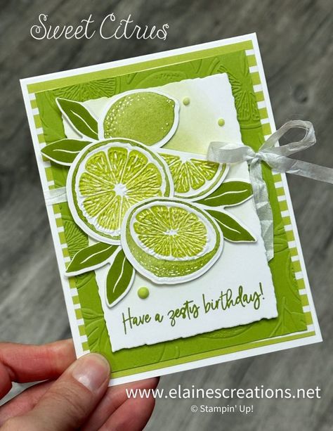 Fruit Cards, Stampin Up 2023, Fruit Orange, Sweet Citrus, Wink Of Stella, Green Cards, Stamping Up Cards, Limes, Citrus Fruit