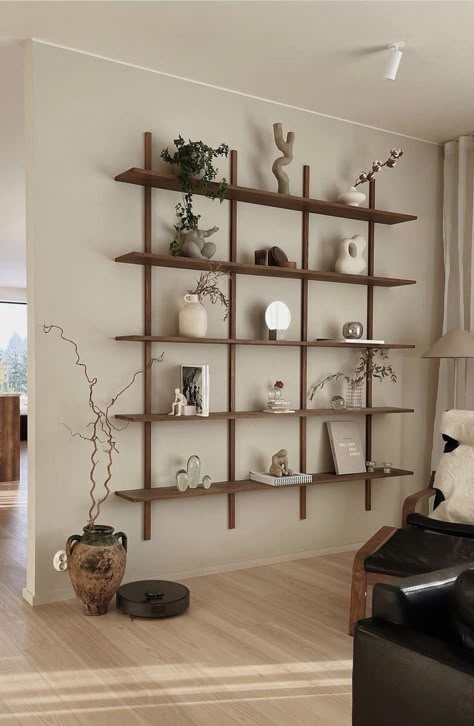 Flat Shelves On Wall, Diy Shelving System, Tv Shelf Ideas Living Room, Minimalistic Wall Art, Bookshelves In Living Room, What Do, Shelving Design, Living Room Shelves, Do You