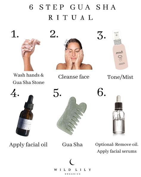 Skin Care With Gua Sha, Skincare Routine With Gua Sha, Facial Care Steps, When To Use Gua Sha On Face, When To Use Face Oil, When To Gua Sha Routine, Gua Sha Step By Step, Gua Sha Steps, When To Gua Sha