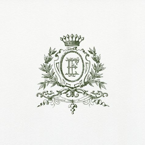 Vintage Heraldry Wreath Monogram Wedding Crest With Crown - Etsy #handlettering #logo Crest Ideas Design, Crest Design Ideas, Crests Design, Crest Illustration, Crest Logo Design, Wedding Crests, Wedding Crest Monogram, Insignia Design, Crest Wedding Invitations