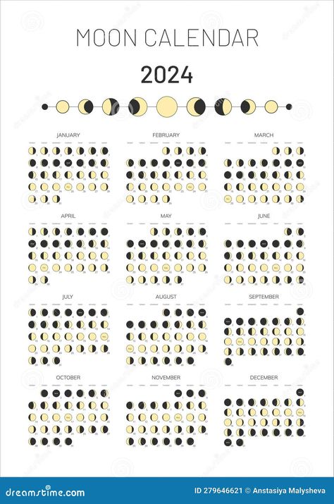 2024 year moon calendar template, moonlight activity stages planner. Astrology, astronomical lunar monthly cycle scheduler, whole cycle from new to full moon calendar banner, card vector illustration Moon Chart, Free Planner Templates, Moon Phase Calendar, 달력 디자인, Magia Das Ervas, Moon Journal, Moon Calendar, 2024 Year, Lunar Calendar