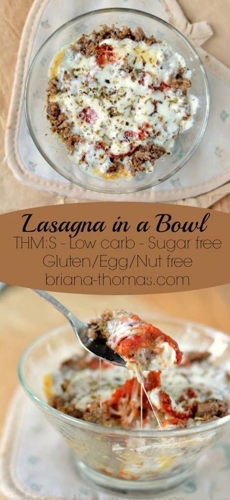 Lasagna in a Bowl (THM:S) - could make ahead in a jar and then microwave at lunch Lasagna In A Bowl, Keto Lasagne, Keto Lasagna, Boiled Egg Diet Plan, Cottage Cheese Recipes, Low Carb Pasta, Low Carb Diets, Recetas Keto, Thm Recipes