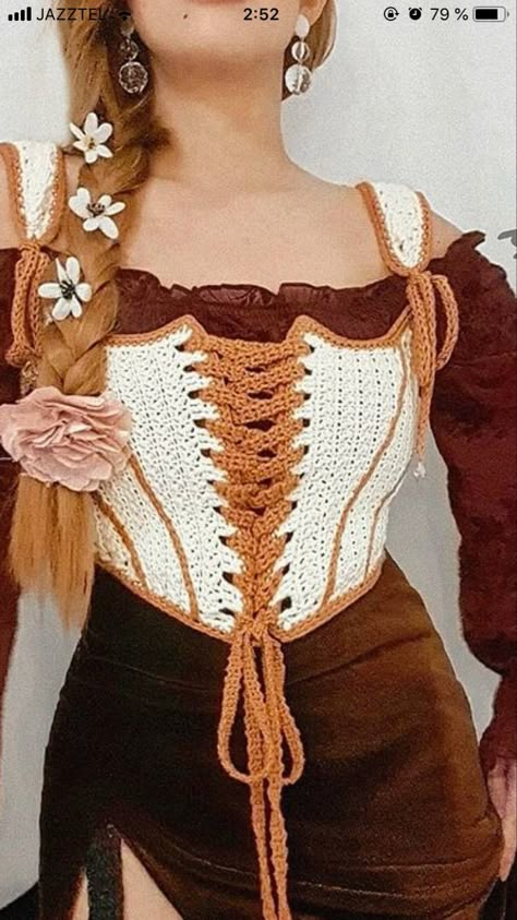 Crochet Bone Corset Pattern, Ren Fest Crochet Patterns, Crochet Fairy Aesthetic, Crochet Cosplay Anime, Crochet Fairy Clothes, Crochet Fairy Costume, Knightcore Aesthetic Outfits, Crochet Fairy Outfit, Crochet Corsets