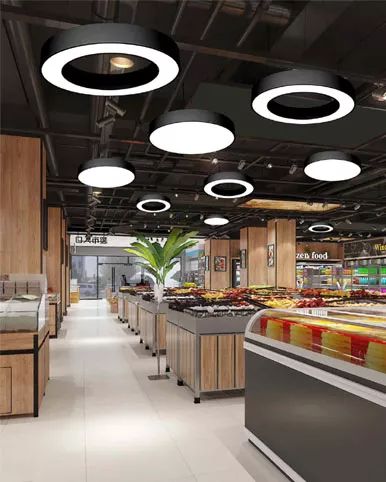 Supermarket Light - Highbright Retail Solutions Ceiling Design Retail Store, Supermarket Lighting Design, Supermarket Ceiling Design, Ceiling Design For Retail Store, Supermarket Lighting, Airline Office, Golf Pro Shop, Store Lighting, Pantry Decor