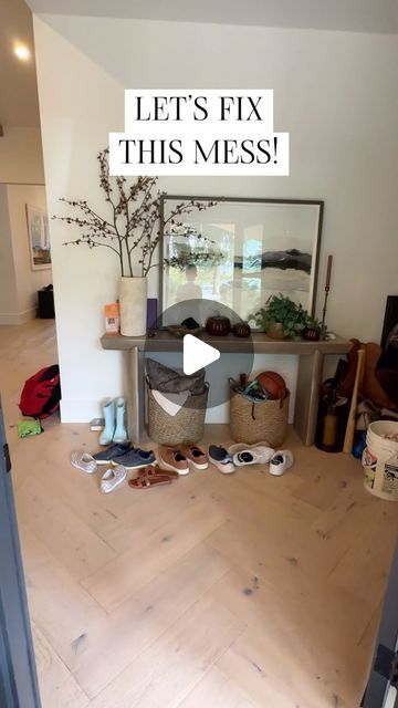 Lisa Kanegae on Instagram: "💫 Comment YES10 and also send the links for this video to your DM. Must be following me or the automation gets blocked.  This console table has been such a game changer in our entryway. Now I can hide all the shoes behind the doors. Love that it doubles as a beautiful vignette to walk into and also hide all the clutter.  #cleaninghacks #entrywaydecor #entryway #amazonfind #founditonamazon" Shoe Basket Ideas, Shoes In Entryway, Catch All Entryway, Open Entryway Ideas, Entryway Credenza, Open Entryway, Shoe Basket, Basket Ideas, The Doors