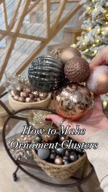 Kira Turner on Instagram: "Here’s a Simple way to create ornament clusters. 📎 makes it easy to link them together and hook on the tree. Follow for more Christmas ideas and hacks. #ornaments #ornamentideas #christmasornament #christmastreedecorating #christmastree #christmashacks #christmastreehack" How To Decorate Christmas Ornaments, Pink Themed Christmas Tree Ideas, Christmas Tree Ornament Cluster Ideas, Neutral Xmas Tree Decor, Zip Tie Ornaments Together, Dollar Tree Big Ornaments, Ornaments Garland On Tree, How To Bundle Ornaments, Bulb Cluster On Tree