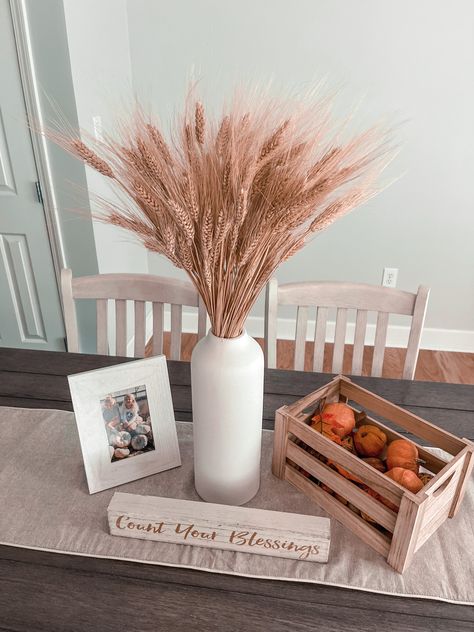 Fall decor, home decor, ceramic vase, wheat grass decor, fall style Wheat Vase Decor, Wheat Grass Decor, Wheat Vase, House Fall Decor, Ladies Event, Fall Decor Home, Dried Wheat, Grass Decor, Fall Thanksgiving Decor