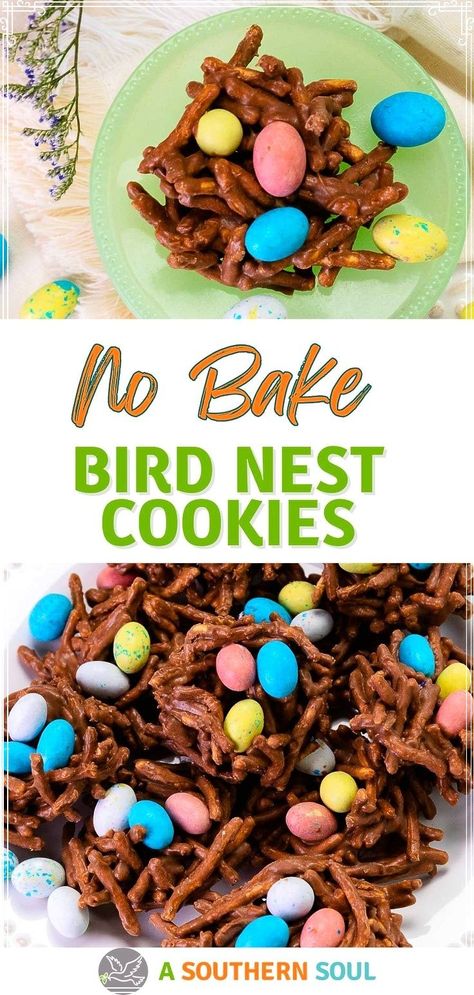 No-Bake Birds Nest Cookies are a delightfully sweet and salty treat that’s easy to make with only 5 ingredients. This fun, dessert is perfect for Easter and doubles as a pretty centerpiece for spring celebrations! Cookies With Chow Mein Noodles, Birds Nest Cookies, Easter Birds Nest, Ham Pineapple, Pineapple Casserole, Butter Corn, A Southern Soul, Easy Easter Desserts, Chow Mein Noodles