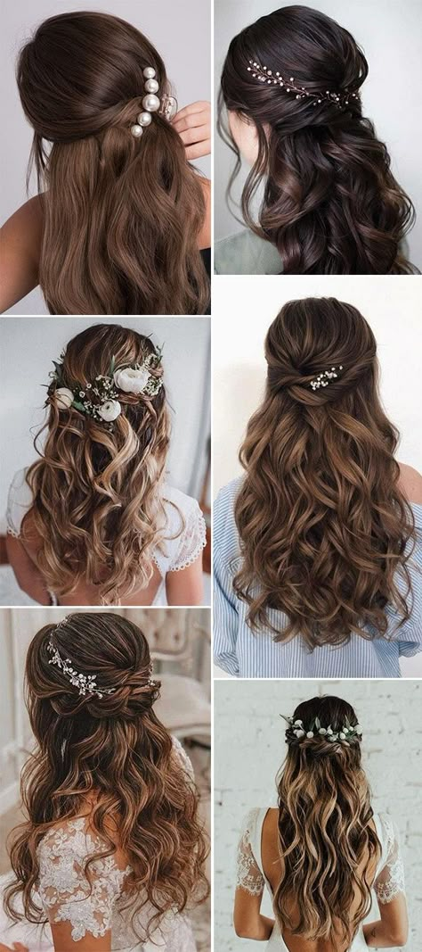 Bridal Hair Half Up, Hair Wedding Styles, Formal Hairstyles For Long Hair, Half Up Wedding Hair, Wedding Hair Half, Long Hair Wedding, Wedding Hair Ideas, Long Hair Wedding Styles, Prom Hairstyles For Long Hair