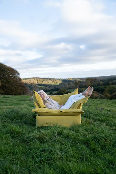 Furniture In Field Photography, Outside Couch Photoshoot, Furniture Outside Photoshoot, Chair In Nature Photoshoot, Couch In Field Photoshoot, Outdoor Furniture Photoshoot, Chair In Field Photoshoot, Outdoor Couch Photoshoot, Rural Photoshoot