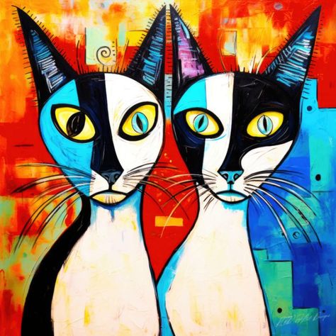 Siamese Picasso - Two Cute Cats - SykArt Designs Cats With Blue Eyes, Picasso Cat, Two Cute Cats, Cat With Blue Eyes, Blurred Lines, Rainbow Abstract, Abstract Line Art, Siamese Cats, Abstract Lines