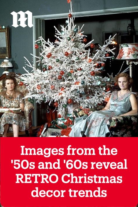 One throwback picture showed two women in front of their white Christmas tree in attire that shows they were ready to celebrate the festive holiday -- though their faces don't quite match the sentiment! Vintage Christmas 1950s, Christmas In The 50s, 70s Style Christmas Decor, 1960s Christmas Aesthetic, 1950 Christmas Decorations, 50s Christmas Decorations, Vintage Holiday Decor 1950s Christmas, 1950 Christmas Tree, Christmas In The 60s