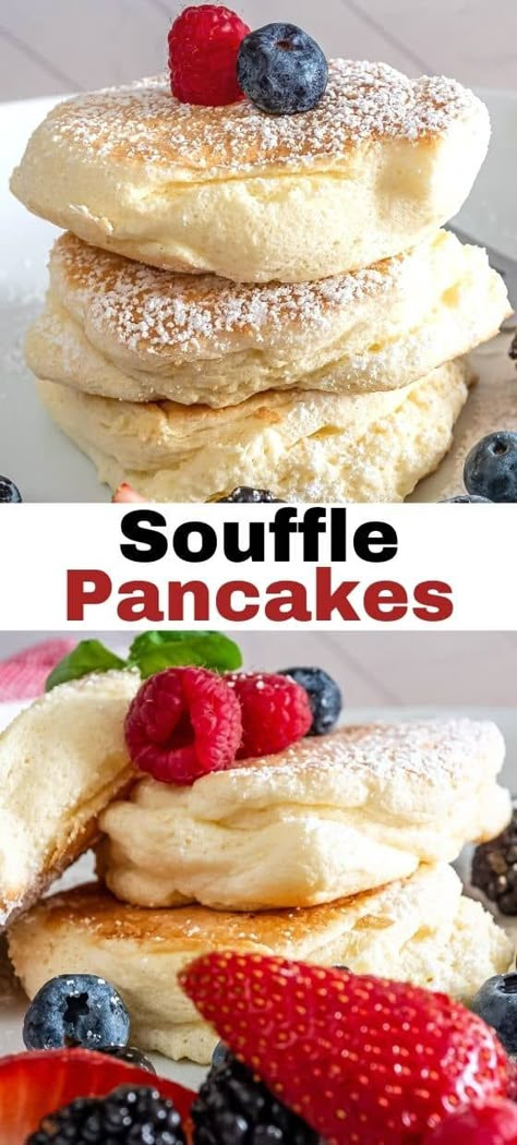 Fluffy Japanese Soufflé Pancakes Japanese Fluffy Pancakes, Japanese Souffle Pancakes, Danish Pancakes, Soufflé Pancakes, Japanese Pancake, Souffle Pancakes, Pancake Recipes, Brunch Dishes, Cakes Recipes