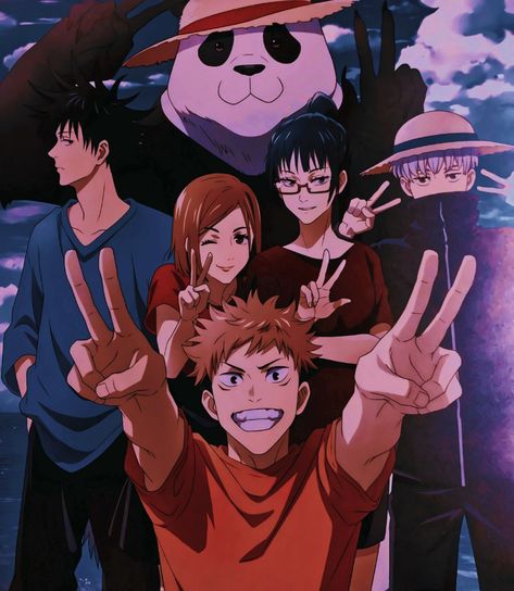 Anime Group Chat Pfp, Jjk Group Photo Anime, Jjk Group Pfp, Jjk Friend Group, Anime 6 Friends Group, Anime Friend Group Aesthetic, Jujutsu Kaisen Group Photo, Anime Friend Group, Anime Group Photo