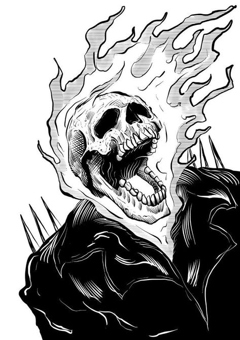 Rider Tattoo, Ghost Rider Drawing, Ghost Rider Tattoo, Ghost Raider, Tattoo Black And White, Comic Art Sketch, Tattoo Zeichnungen, Marvel Drawings, Tattoo Black