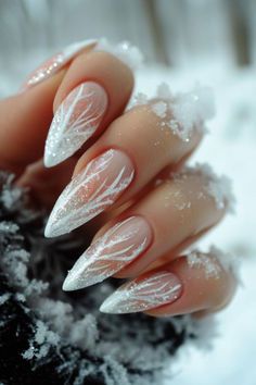 Long Nails White Design, Sparkles Nail Art, White Silver Winter Nails, Blue Frost Nails, White Festive Nails, White Frosty Nails, White And Silver Wedding Nails, Winter Frost Nails, Jack Frost Nails