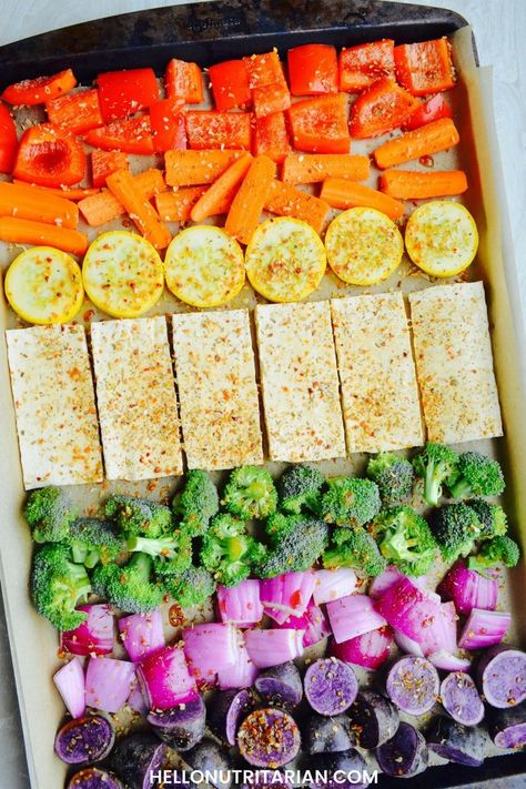 Tofu Sheet Pan, Vegan Sheet Pan, Batch Meals, Nutritarian Diet, Dr Fuhrman, Tofu Vegan, Wfpb Recipes, Large Salad, Pan Recipes