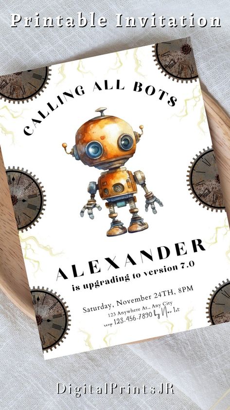 Robot Birthday Invitation Robot Birthday Party Invitation - Etsy Mexico 7th Birthday Invitation, Robot Birthday Party, Invitation Card Design, 9th Birthday, Birthday Invite, 7th Birthday, Birthday Party Invitation, Printable Invitations, Invitation Card