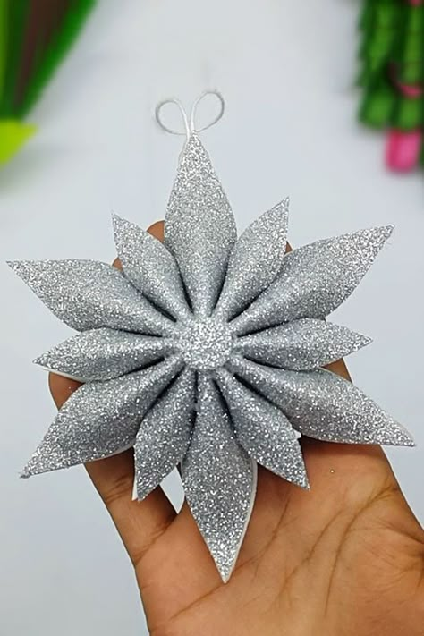 Amazing Christmas Glitter foam paper Star ornaments Decorations | Easy Glitter foam paper Ornaments Tutorial | Glitter foam Snowflakes Decor Ideas. #Star #Christmas #Snowflakes Glitter Paper Christmas Decorations, Glitter Foam Christmas Decorations, Glitter Paper Crafts Decoration, Glitter Foam Christmas Ornaments, Star For Christmas Tree, Paper Star Ornaments, Foam Snowflakes, Snowflakes Decor, Crismas Tree