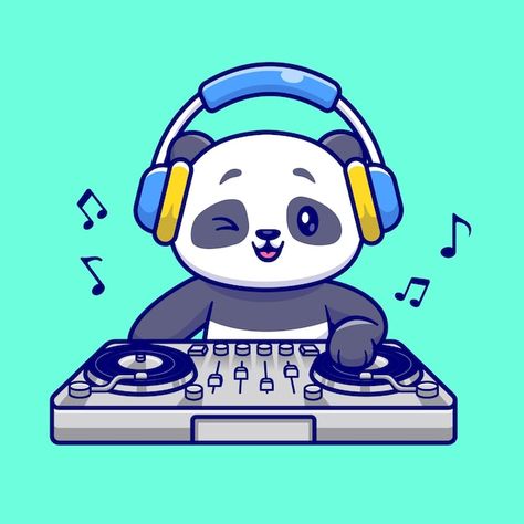 Dj Cartoon, Dj Illustration, Dj Panda, Party Branding, Drawing Ideas Cute, Doodles Kawaii, Animal Music, Cute Panda Drawing, Panda Store