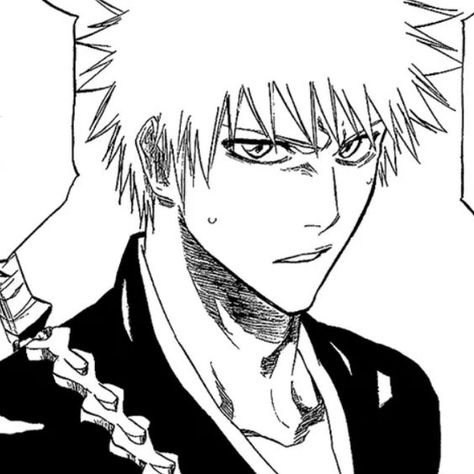 Ichigo Manga Black And White, Bleach Manga Icons Black And White, Ichigo Kurosaki Manga Icon, Ichigo Pfp Manga, Ichigo Manga Pfp, Bleach Icon Manga, Bleach Ichigo Manga, Ichigo Manga Icon, Manga Icons Black And White