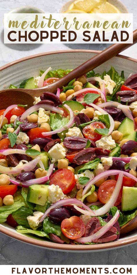 Mediterranean Chopped Salad is fresh and vibrant with a zesty Greek dressing and hearty chickpeas! It's the perfect summer salad! #salad #mediterranean #vegetarian Best Mediterranean Salad Recipes, Mediterranean Diet Salad Dressing Recipes, Meditterean Salad Recipes, Mediterranean Diet Dressing, Meteranian Salad Recipes, Mediterranean Spinach Salad, Mediterranean Salad Bowl, Mediterranean Salad Ideas, Mediterranean Diet Pasta Salad