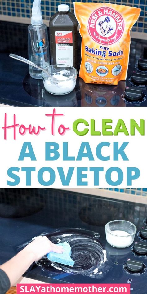 Clean your gross black stovetop with this easy DIY cleaner! Helps remove burnt on food, spills, grease, and grime. #slayathomemother #oven #stove #diycleaners #homemadecleaners #stovetop #cleaningtips Clean Burnt Stove Top, Stovetop Cleaner Diy, How To Get Burnt Food Off Of Stove Top, How To Remove Grease From Stove, How To Clean Black Stove Top, How To Clean Burnt Stove Top, Remove Grease From Stove, Stove Cleaner Diy, Stove Top Cleaner Diy