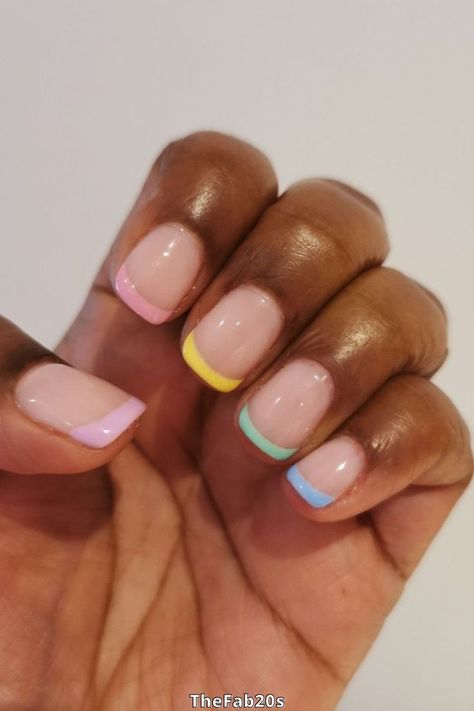 Pastel short french tip nail design Nail Design Gold, Do It Yourself Nails, French Tip Gel Nails, Short French Tip Nails, Classic Nail, Short French, Cute Simple Nails, Cute Spring Nails, Simple Gel Nails