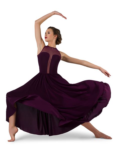 Spandex brief-cut leotard with mesh illusion neckline and plunging back detail. Attached silky stretch skirt. Colors:  19239-57 Plum ;  19239-61 Yellow ;  19239-87 Rust ;   #dancecostumes #dance #dancerecital #costumegallery #lyrical #lyricaldance Student Costume, Solo Dance Costumes, Solo Dance, Hip Hop Costumes, Contemporary Dance Costumes, Dance Pose, Dance Competition Costumes, Lyrical Costumes, Dance Costumes Lyrical