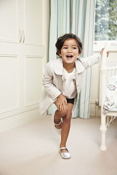 tan blazer and ivory bow-tied neck chiffon top paired with navy blue shorts and glitter flats. Glitter Flats, Tan Blazer, Kids Styles, Kid Fashion, Future Children, Children's Fashion, Stylish Kids, Kids Style