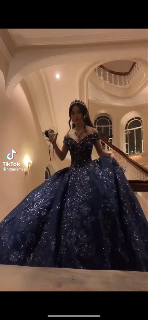 Midnight Blue Gown Debut, Quince Dresses Dark Blue, Dark Blue Quinceanera, Navy Quince, Navy Blue Quinceanera Ideas, Dark Blue Quinceanera Dresses, Blue Quinceanera Ideas, Quinceañera Planning, Blue Quince Dress