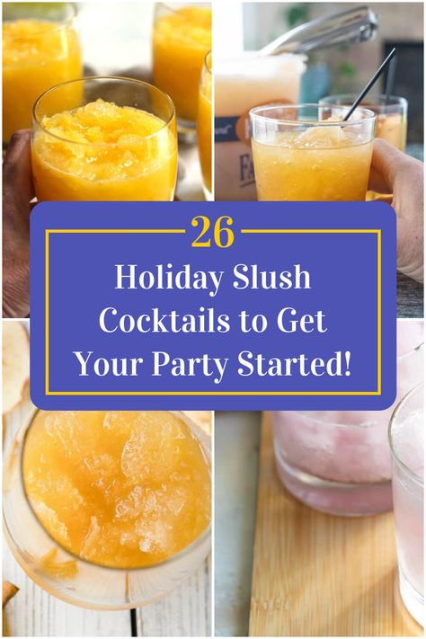 Collage of 4 holiday slush cocktails. Coconut Rum Slush Recipe, Christmas Slushie Drinks, Slushie Cocktails Frozen Drinks, Alcohol Slushy Drinks, Slushy Alcohol Drinks Bucket, Christmas Slush Alcohol, Rum Slush Recipe Frozen, Amaretto Slush Recipe, Alcohol Slushies Recipes Frozen Drinks