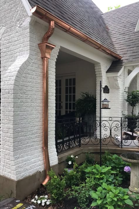 Copper Roof House, Decorative Downspouts, House Gutters, Gutter Drainage, Trellis Pergola, Mountain Cabin Decor, Copper Gutters, Exterior House Remodel, Garage Room