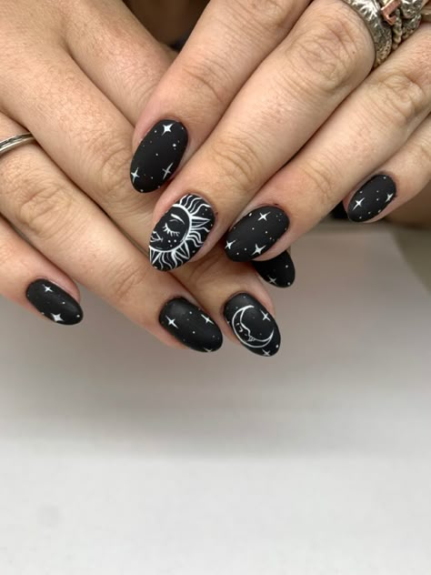 Nail inspo Nail Inspo Witchy, Nail Ideas Witchy, Nail Art Inspo Witchy, Short Acrylic Nails Witchy, Witch Vibe Nails, Short Almond Witchy Nails, Short Square Witchy Nails, Whimsy Goth Nails, Witchy Nail Art Short Nails