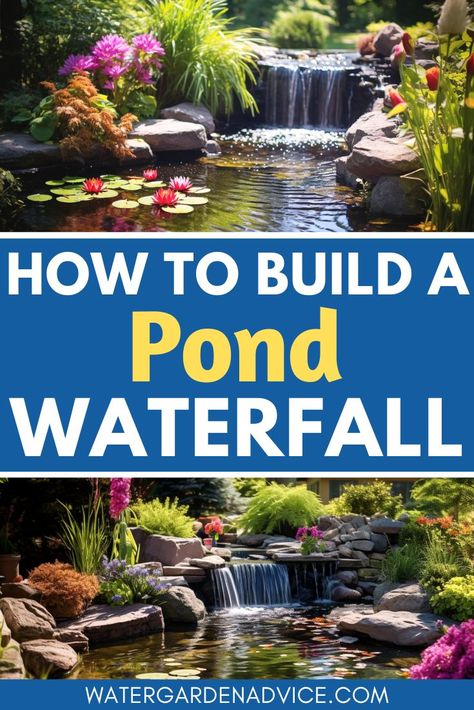 garden pond waterfall Diy Pond Pool, Build A Pond, Diy Ponds Backyard, Beautiful Pond, Diy Waterfall, Garden Companion Planting, Building A Pond, Backyard Ponds, Outdoor Ponds