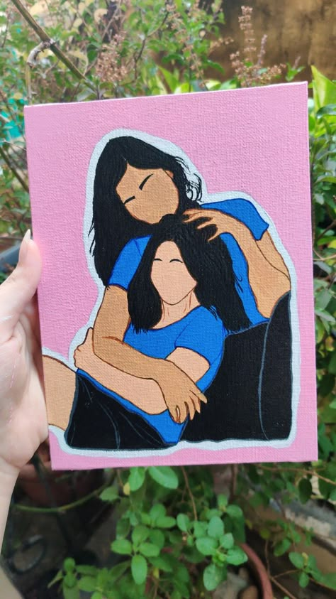 2 Friends Painting, Sister Art Aesthetic, Sisters Canvas Painting Ideas, Simple Paintings With Quotes, 2 Sisters Drawing Cute, Canvas Painting Ideas For Sister, Canvas Art For Friends Gift Ideas, Drawing For Sister Birthday, Painting Ideas On Canvas For Mom Gifts