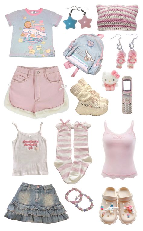 Kawaii Clothes Ideas, Cutecore Clothes Amazon, Casual Cutecore Outfits, Sanrio Themed Outfits, Cute Core Outfit Kawaii, Outfit Ideas Cutecore, Pastelcore Outfits, Cutegore Outfit, Kawaii Outfits Ideas