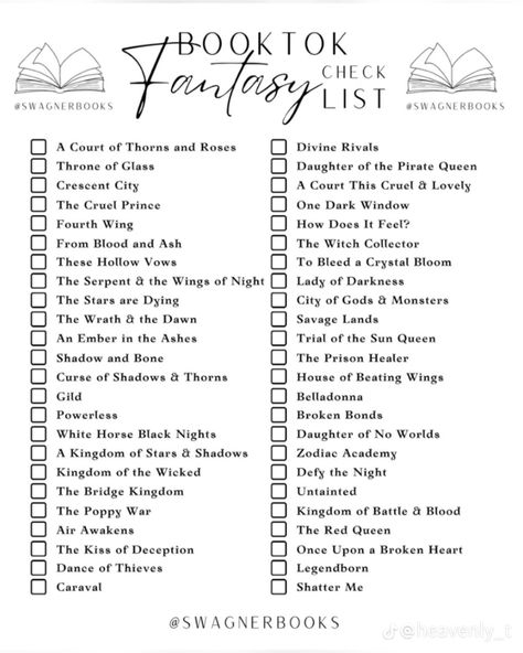 Fantasy Book Template, Booktok Recommendations List, Booktok Reading List, Booktok Reading Challenge, Fantasy Book Challenge, Fantasy Reading Challenge, Booktok Book List, Book Reading List Template, Fantasy Book Checklist