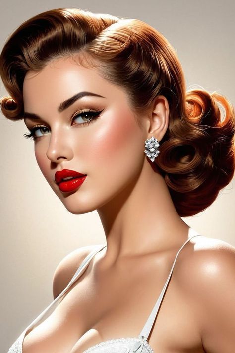 Beauty Archetypes, Maquillage Pin Up, Perfect Brunette, Pin Up Makeup, 50s Hairstyles, 50s Women, Classic Hollywood Glamour, Bridal Eye Makeup, Hollywood Hair