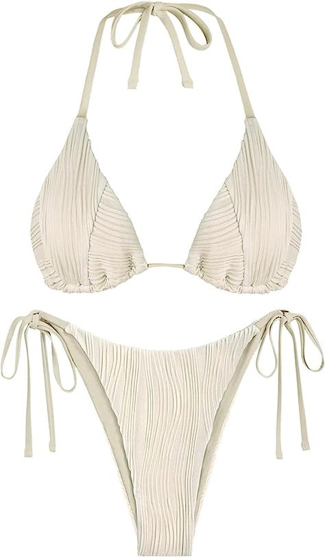 Beige Swimsuit, Amazon Woman, Swimsuit Two Piece, Padded Swimwear, Zaful Bikinis, Two Piece Swimwear, Women Halter, Swimwear Outfit, Cover Ups