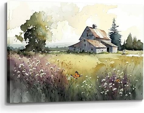 Unframed Farmhouse Barn Poster Red Barn Canvas Wall Art Rustic Country Landscape Pictures Wall Decor Vintage Barn Wildflower Filed Poster for Bathroom Bedroom Dining Living Room 16x12 Inches : Amazon.ca: Home Matte Pictures, Watercolor Barns, Barn Wall Art, Barn Pictures, Barn Painting, Farmhouse Landscaping, Barn Art, Flower Landscape, Country Landscaping