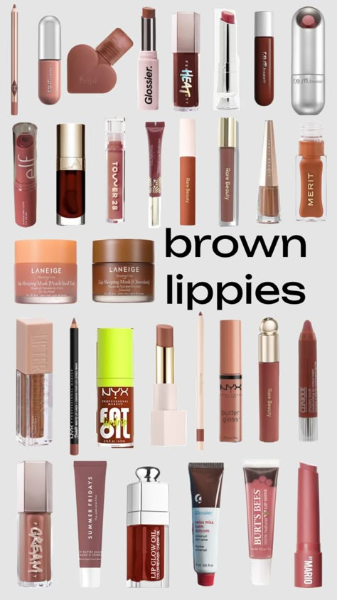 Lip Products For Brown Skin, Light Brown Lip Combo, Brown Lippies, Dark Lip Combo, Lipstick Shades For Medium Skin, Trending Makeup Products, Brown Lip Combo, Best Lip Products, Lip Combos